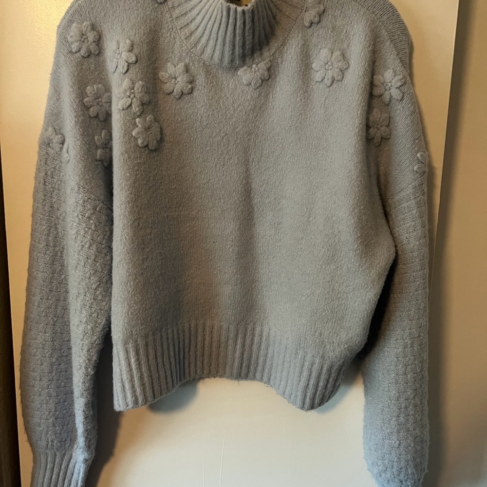 Jessica Simpson Light blue Floral Appliqué Turtleneck Sweater